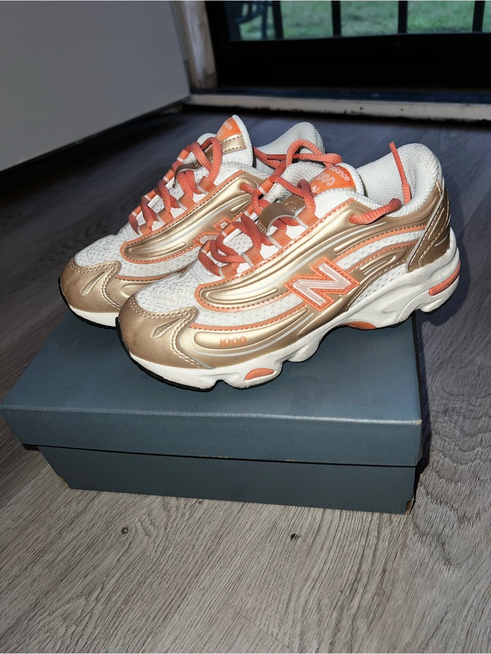 New Balance Gold and Coral White Running Sneakers